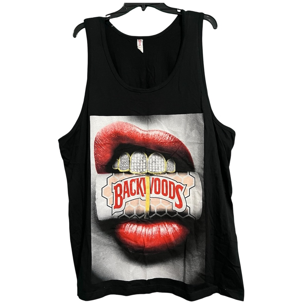 Zuni Tank Top – Size XL – Black – Backwoods Graphic with Lips and Grillz